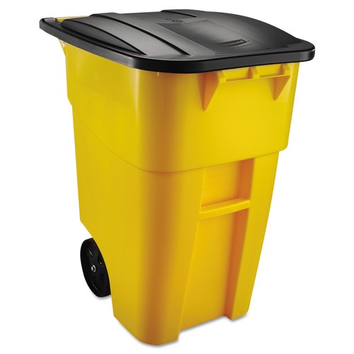 Outdoor Waste Receptacles | Rubbermaid Commercial FG9W2700YEL 50 Gallon Molded Plastic Square Brute Rollout Container - Yellow image number 0