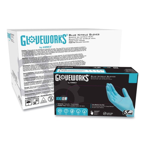 Food Service Disposable & Single Use Gloves | Ammex INPF44100 5 mil Industrial Powder-Free Nitrile Gloves - Medium, Blue (1000/Carton) image number 0