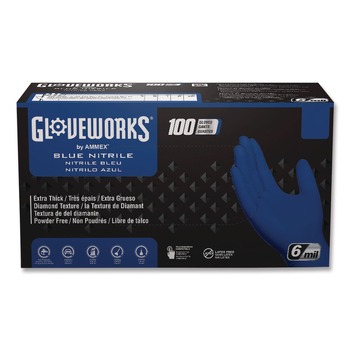  | Ammex GWRBN48100 9.5 in. 6 mil Heavy-Duty Industrial Nitrile Gloves - X-Large/Royal Blue (1000/Carton)
