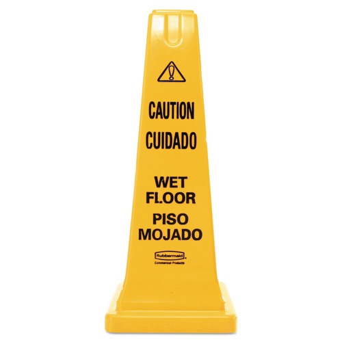 Signs | Rubbermaid Commercial FG627777YEL 10.55 in. x 10.5 in. x 25.63 in. Multilingual Wet Floor Safety Cone - Yellow image number 0