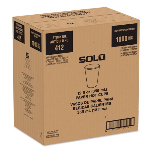 Perforated Roll & Hand Towels | SOLO 412RCN-PLANET Recycled Content PCF Paper Hot Cups ProPlanet Seal 12 oz White/Blue (1000/Carton) image number 0