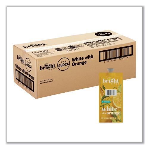 Tea | FLAVIA 48024 0.05 oz. Pouch The Bright Tea Co. Freshpack - White with Orange (100/Carton) image number 0