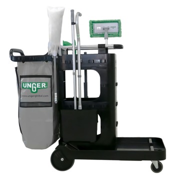CARTS | Unger UNGCRTZN ZoneCleanRx 23.5 in. x 25 in. x 25 in. 3 Shelves Plastic Janitorial Carts - Black