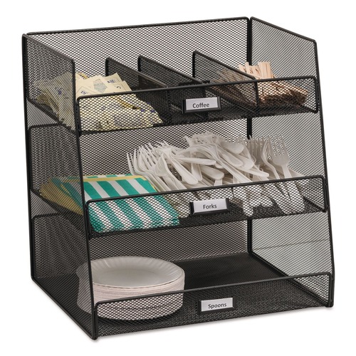 Condiment Organizers | Safco 3293BL 14.63 in. x 11.75 in. x 15 in. 3 Compartments Steel Mesh Onyx Breakroom Organizers - Black image number 0