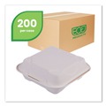 Food Containers & Lids | Eco-Products EP-HC81 Vanguard 8 in. x 8 in. x 3 in. Compostable Sugarcane Clamshells - White (200/Carton) image number 1