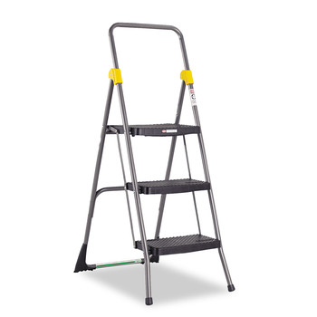 Cosco 11839GGO 20.5 in. x 32.63 in. x 52.13 in. 300 lbs. Capacity Commercial 3-Step Folding Stool - Gray