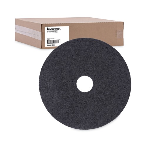 Floor Pads-Stripping | Boardwalk BWK4018BLA 18 in. Diameter Stripping Floor Pads - Black (5/Carton) image number 0