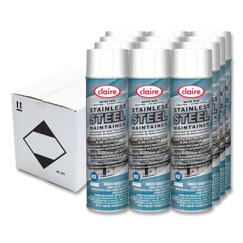 Stainless Steel Cleaners | Claire CL844 16 oz. Aerosol Spray Stainless Steel Maintainer - Lemon Scent (12/Carton) image number 0