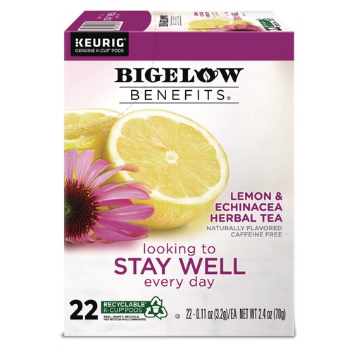 Coffee - Caffeinated | Bigelow 5000359645 0.11 oz Benefits Herbal K-Cup - Lemon and Echinacea (22/Box) image number 0