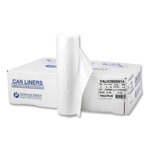 High-Density Trash Bags | Inteplast Group VALH3860N14 High-Density 60 Gallon 38 in. x 58 in. Commercial Can Liners - Clear (200/Carton) image number 0