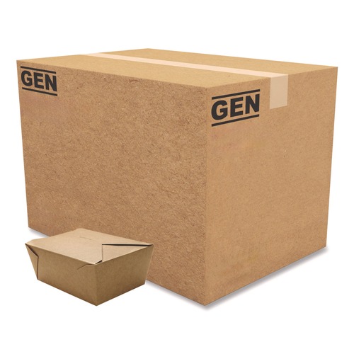Food Containers & Lids | GEN KS10123 Reclosable 110 oz. Paper Take-Out Box - Kraft (160/Carton) image number 0