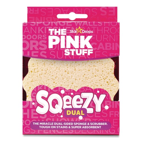 Sponges | The Pink Stuff RST823773 4 in. x 5.3 in. Sqeezy Dual-Sided Sponge and Scrubber - Pink/Ivory image number 0