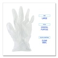 Food Service Disposable & Single Use Gloves | Boardwalk BWK365LCT 2.6 mil 9.5 in. Long Powder-Free General Purpose Vinyl Gloves - Large, Clear (100/Box, 10 Boxes/Carton) image number 6