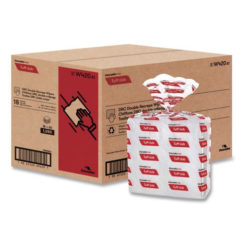 Perforated Roll & Hand Towels | Cascades PRO W420 12 in. x 13 in. Tuff-Job S400 DRC Medium Wipers - White (18 Packs/Carton) image number 0