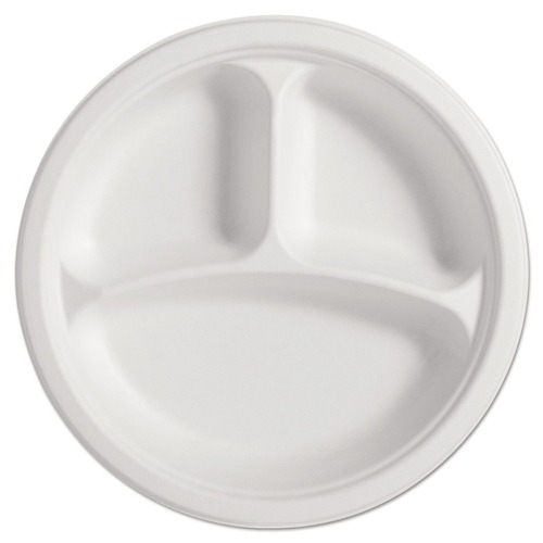 Plates | Chinet 25777 PaperPro Naturals 10.25 in. 3-Compartment Fiber Round Plates - Natural (125/Pack, 4 Packs/Carton) image number 0