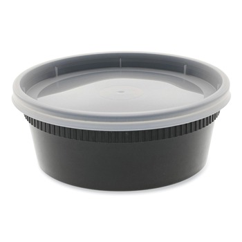 FOOD CONTAINERS AND LIDS | Pactiv Corp. YL2508B Newspring DELItainer 4.55 in. x 4.55 in. x 1.8 in. 8 oz. Plastic Microwavable Container - Black/Clear (240/Carton)