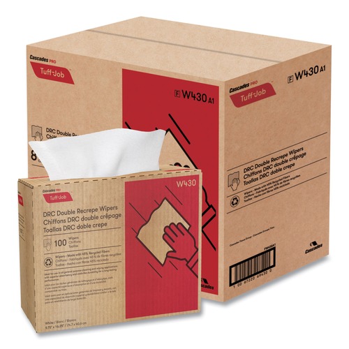 Perforated Roll & Hand Towels | Cascades PRO W430 9.75 in. x 16.5 in. Tuff-Job Double Recrepe Wipers - White (8 Boxes/Carton) image number 0