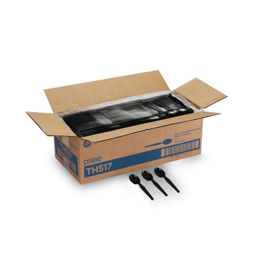Disposable Spoons | Dixie TH517 Heavyweight Plastic Cutlery Teaspoons - Black (1000/Carton) image number 0