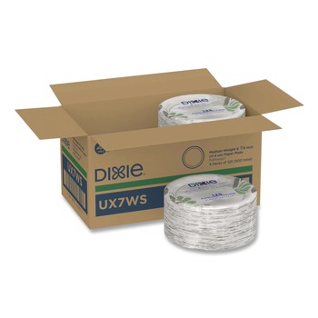 Dixie UX7WS Pathways Soak-Proof Shield WiseSize 6.88 in. Paper Plates - Green/Burgundy (125/Pack)