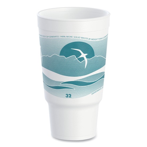 Cups | Dart 32AJ20H 32 oz. Horizon Hot/Cold Foam Drinking Cups - Teal/White (400/Carton) image number 0