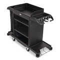 Janitorial & Housekeeping Carts | Rubbermaid Commercial 2202581 24.4 in. x 62.4 in. x 49 in. Full-Size 3-Shelf Housekeeping Cart - Black image number 1