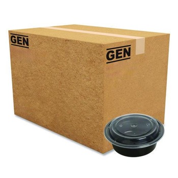 GEN FCPP-BC-16RND 6.29 in. x 6.29 in. x 1.96 in. 16 oz. Plastic Microwavable Food Container with Lid - Round Black/Clear (150/Carton)
