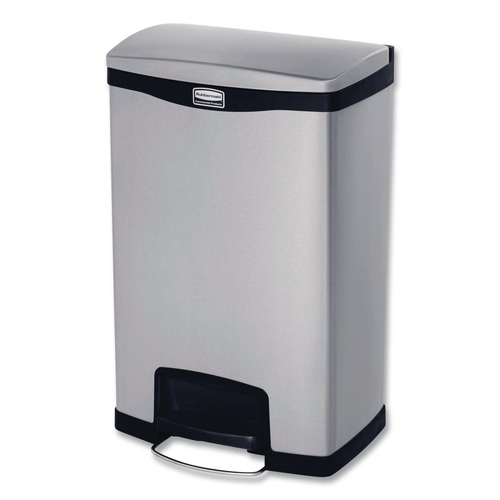 Indoor Waste Receptacles | Rubbermaid Commercial 1901992 Slim Jim 13-Gallon Front Step Style Stainless Steel Step-On Container - Black image number 0