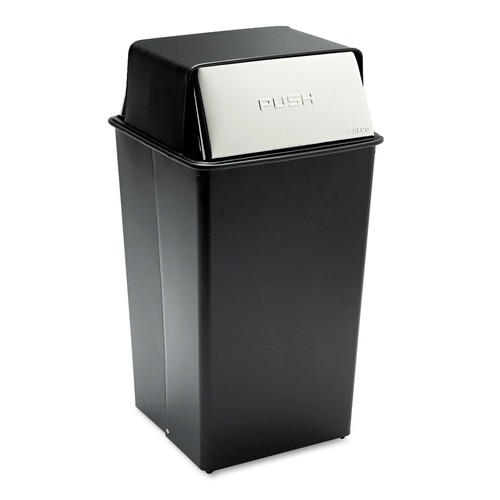 Indoor Waste Receptacles | Safco 9895 Reflections Push Top Square Receptacle, Steel, 36gal, Black/chrome image number 0