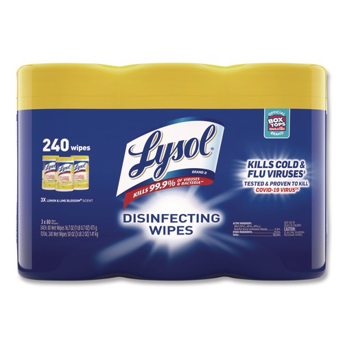 Cleaning Cloths & Wipes | LYSOL Brand 19200-84251 7 in. x 7.25 in. 1-Ply Disinfecting Wipes - Lemon and Lime Blossom/White (3/Pack) image number 0