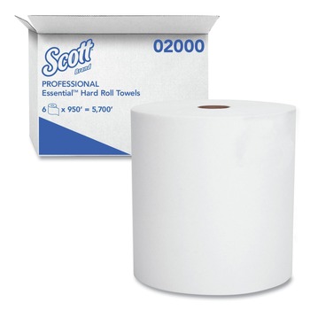 Scott 02000 8 in. x 950 ft. 1.75 in. Core 1-Ply Essential High Capacity Hard Roll Towels - White (6 Rolls/Carton)