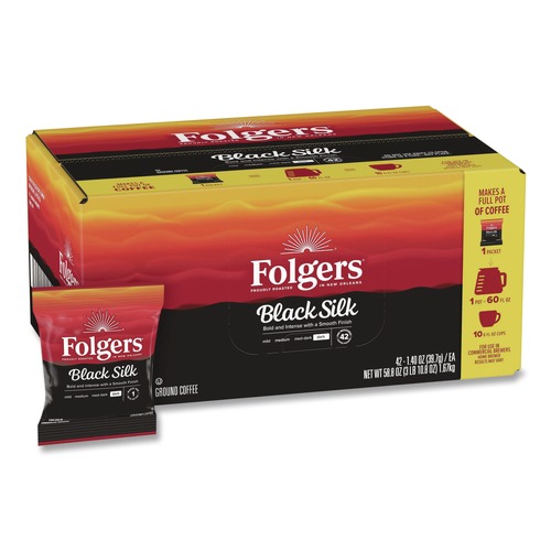 Coffee - Caffeinated | Folgers 2550000019 1.4 oz. Packet Coffee - Black Silk (42/Carton) image number 0