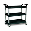 Carts | Rubbermaid Commercial FG409100BLA 40.63 in. x 20 in. x 37.81 in. 300 lbs. Capacity 3 Shelves Plastic Xtra Utility Cart with Open Sides - Black image number 4
