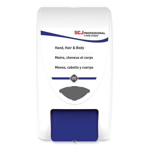 Soap Dispensers | SC Johnson SHW2LDP 6.4 in. x 5.7 in. x 11.5 in. 2 L Cleanse Hand, Hair and Body Dispenser - White/Blue (8/Carton) image number 0