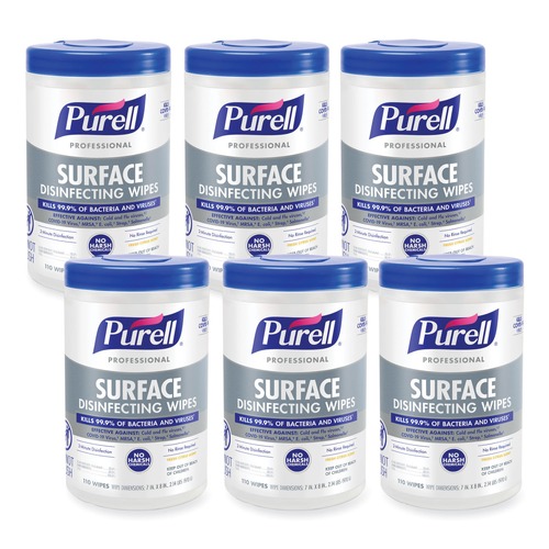 Cleaning Cloths & Wipes | PURELL 9342-06 1-Ply 7 in. x 8 in. Fresh Citrus Professional Surface Disinfecting Wipes - White (6 Canisters/Carton) image number 0
