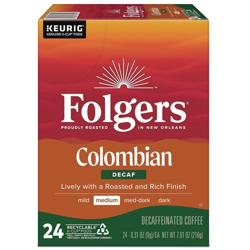 Coffee - Decaffeinated | Folgers 5000363988 100% Colombian Decaf Coffee K-Cups (24/Box) image number 0