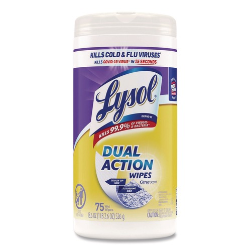 Cleaning Cloths & Wipes | LYSOL Brand 19200-81700 7 in. x 7.5 in. 1-Ply Dual Action Disinfecting Wipes - Citrus Scent White/Purple image number 0