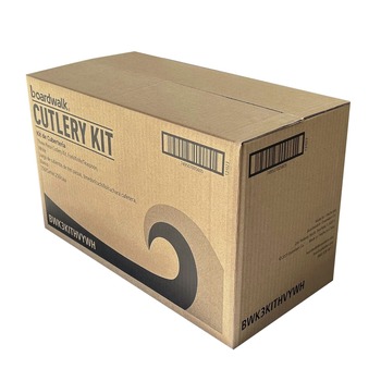 Boardwalk BWK3KITHVYBL 3-Piece Heavyweight Fork/Knife/Teaspoon Cutlery Kit - Black (250/Carton)