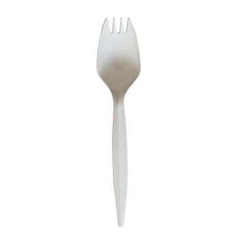 DISPOSABLE SPORKS | Boardwalk BWKSPORKWHPPIW Mediumweight Wrapped Polypropylene Plastic Spork Cutlery - White (1000/Carton)