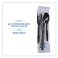 Cutlery Kits | Boardwalk BWKFKTNSMWPSBLA 6-Piece Condiment/Fork/Knife/Napkin/Teaspoon Cutlery Kit - Black (250/Carton) image number 6