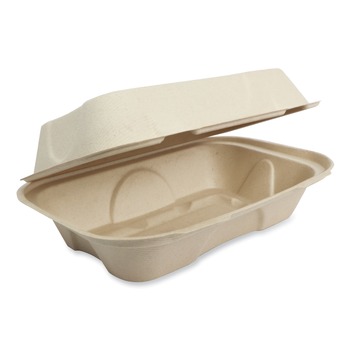  | World Centric TO-SC-UHB-LFP 9.2 in. x 6.4 in. x 3.1 in. Hoagie Box Paper Fiber Hinged Containers - Natural (500/Carton)