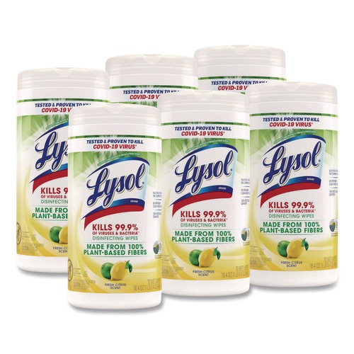 Cleaning Cloths & Wipes | LYSOL Brand 19200-49128 1-Ply 7 in. x 7.25 in. Disinfecting Wipes II - Fresh Citrus Scent, White (6/Carton) image number 0