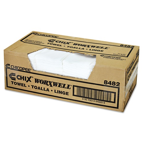 Perforated Roll & Hand Towels | Chicopee 8482 Durawipe Shop 17 in. x 17 in. Z-Fold Towels - White (100/Carton) image number 0
