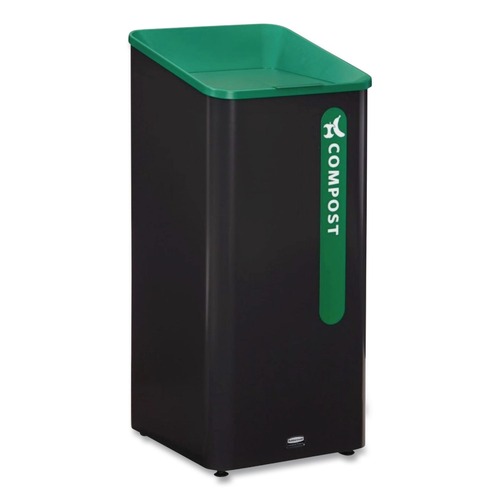 Indoor Waste Receptacles | Rubbermaid Commercial 2078992 Sustain 23 gal Metal/Plastic Decorative Refuse with Recycling Lid - Black/Green image number 0