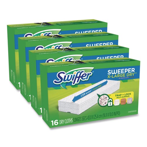 Mop Heads | Swiffer 80337556 16.9 in. x 9.8 in. Sweeper XL Dry Refill Cloths - White (4/Carton) image number 0