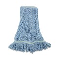 Mop Heads | Boardwalk BWK542CT Narrow Floor Finish Rayon/Polyester Mop Head - Medium, White/Blue (12/Carton) image number 1