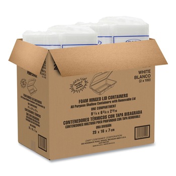 Dart 206HT1R 6.4 in. x 9.3 in. x 2.6 in. Foam Hinged Lid Containers - White (200/Carton)