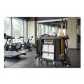 Janitorial & Housekeeping Carts | Rubbermaid Commercial 2202527 24.4 in. x 62.4 in. x 49 in. Full-Size 3-Shelf Resin Housekeeping Cart with Accessory Bundle - Black image number 4