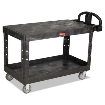 CARTS AND TRUCKS | Rubbermaid Commercial FG454500BLA 25.25 in. x 54 in. x 36 in. 500 lbs. Capacity 2 Flat Shelves Heavy-Duty Plastic Utility Cart - Black