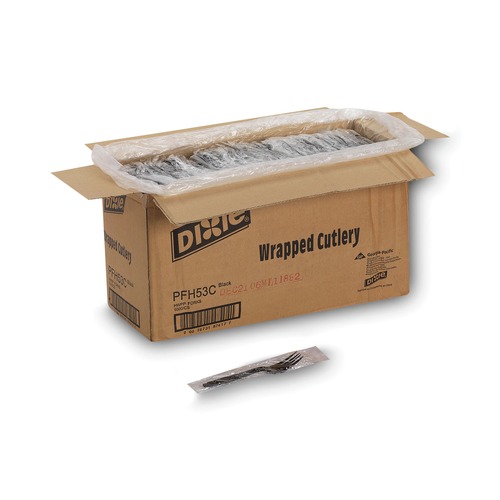 Disposable Forks | Dixie PFH53C Individually Wrapped Heavyweight Plastic Forks - Black (1000/Carton) image number 0