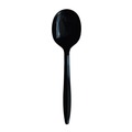 Disposable Spoons | Boardwalk BWKSOUPBLPPIW Mediumweight Wrapped Polypropylene Plastic Soup Spoon Cutlery - Black (1000/Carton) image number 0